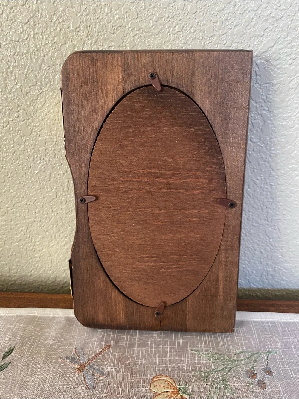 Vtg 1990 Double Oval Wooden Picture Frame - Brown Engraved New Frame